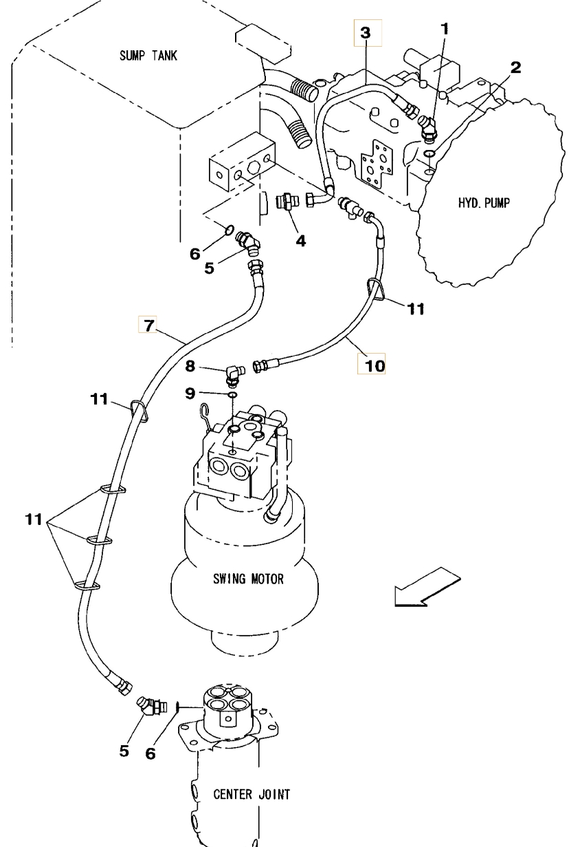 Case CX130B installation diagram showing hydraulic hose KHJ1264 at Pipe No. 10