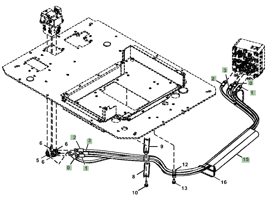 Hitachi ZX135US-6N installation diagram showing hydraulic hose 4477059 at Pipe No. 3