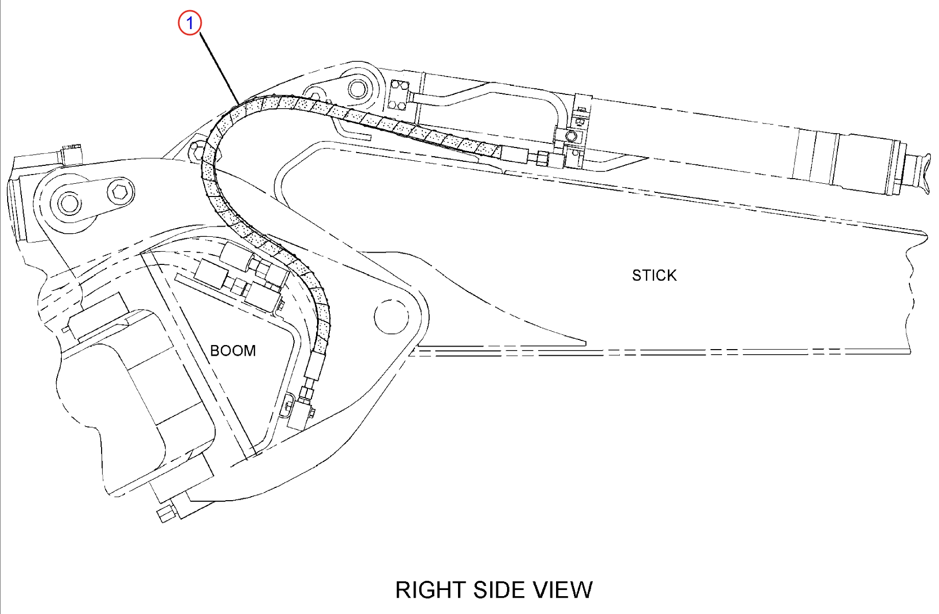 Caterpillar CAT®314F CR installation diagram showing hydraulic hose 221-4723 at Pipe No. 1