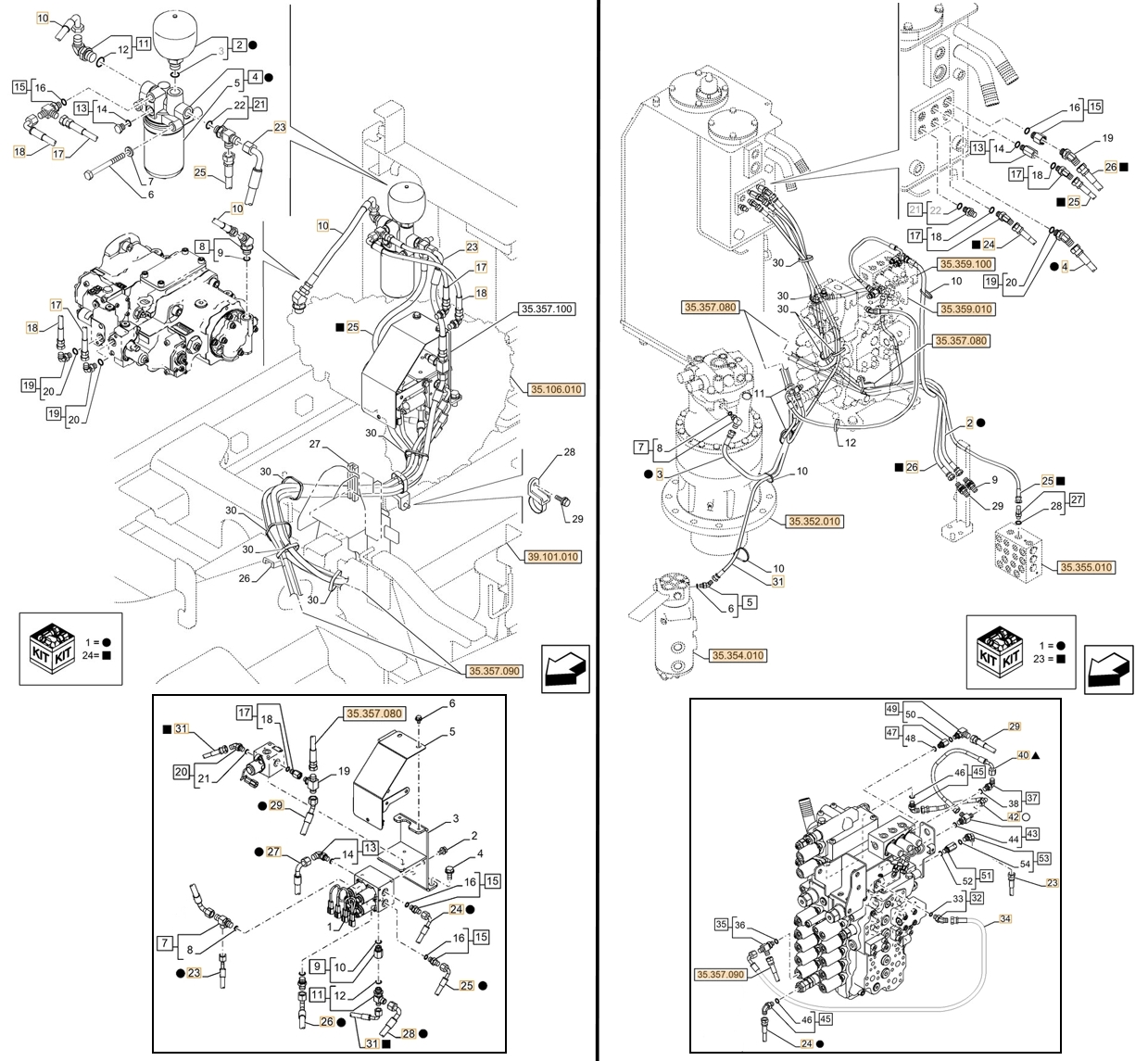 Case CX180D LC installation diagram showing hydraulic hose KHJ2342 at Pipe No. C31