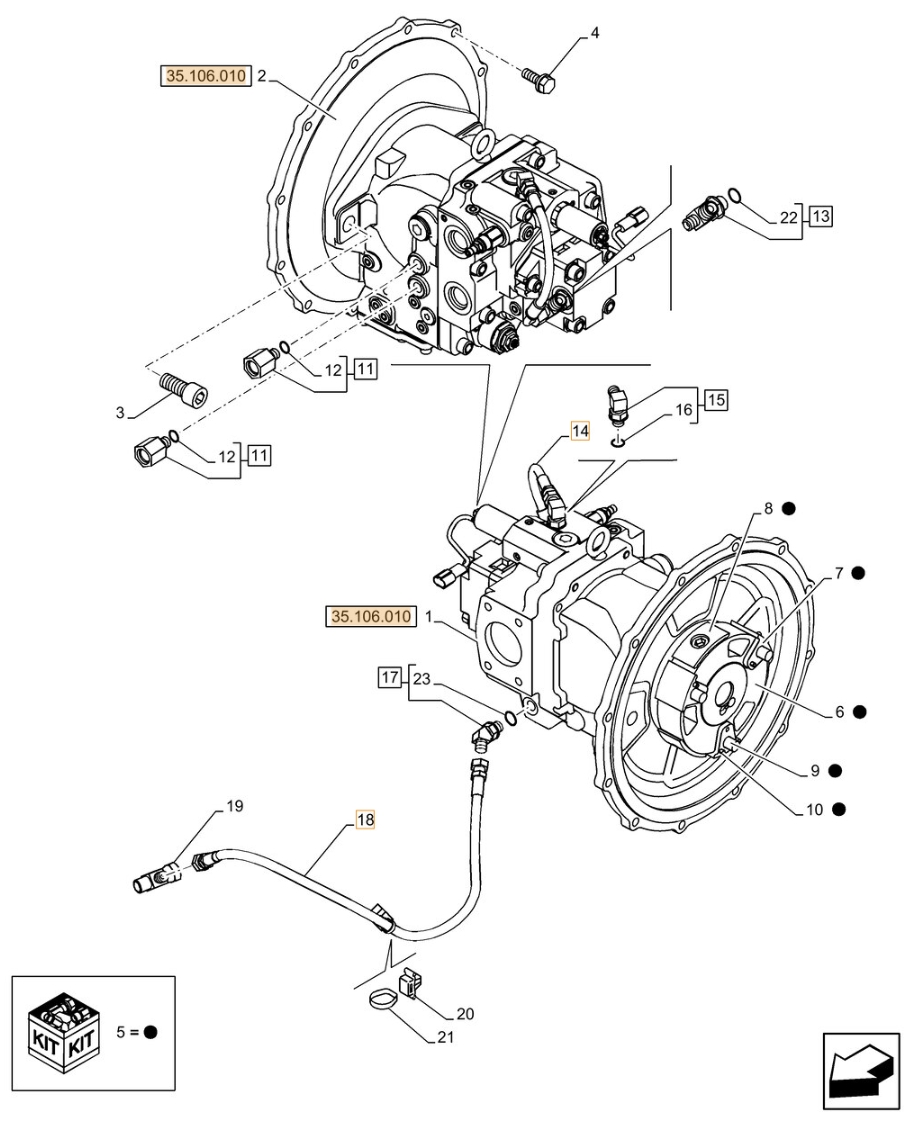 Case CX75C SR installation diagram showing hydraulic hose KHJ2291 at Pipe No. 14
