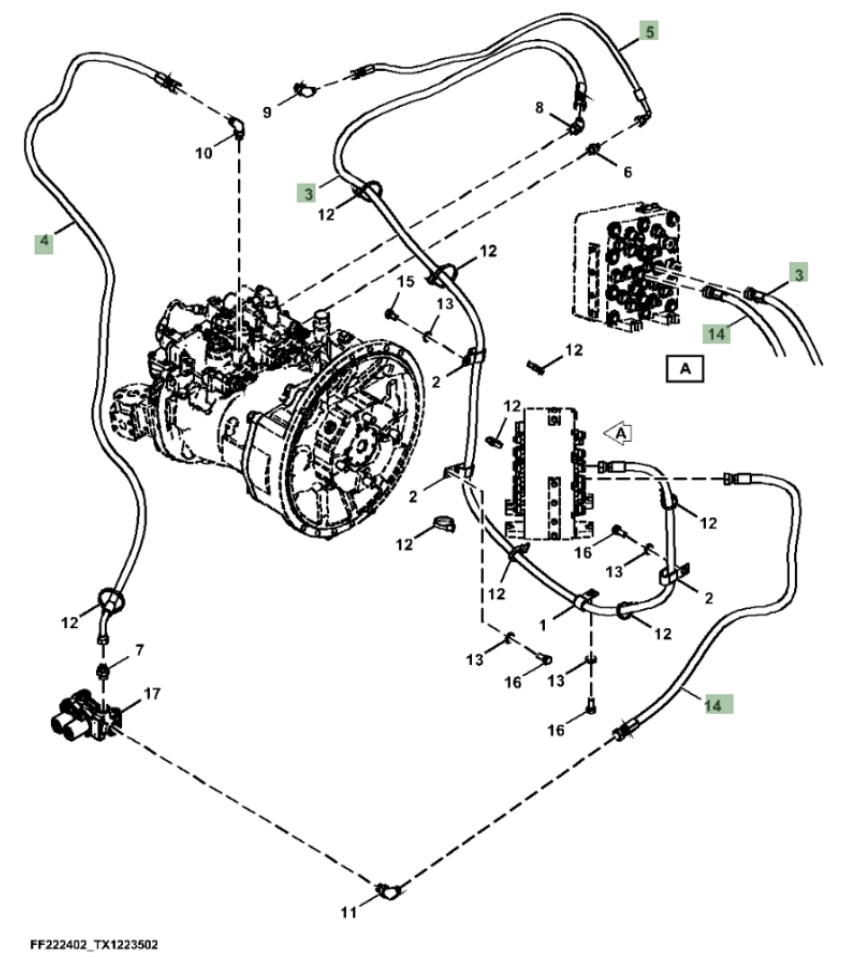 Hitachi ZX210F-FE-6N installation diagram showing hydraulic hose 4650515 at Pipe No. 3