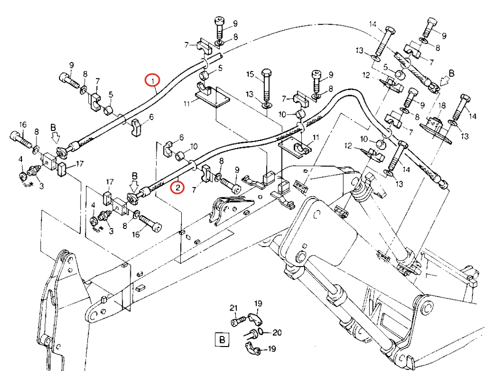 Caterpillar CAT®212B installation diagram showing hydraulic hose 8U-6483 at Pipe No. 1