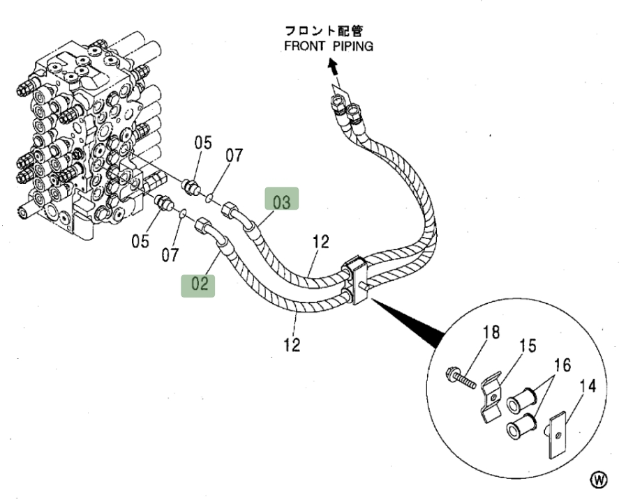Hitachi ZX80 installation diagram showing hydraulic hose 4457457 at Pipe No. 2