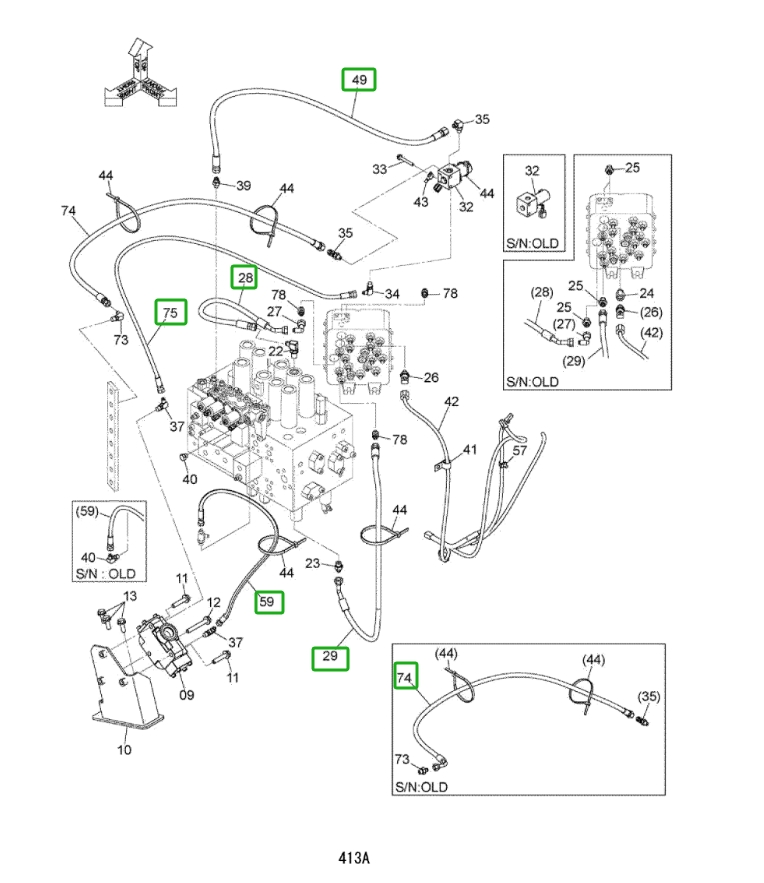 Hitachi ZX160LC-3 installation diagram showing hydraulic hose 4682456 at Pipe No. 74