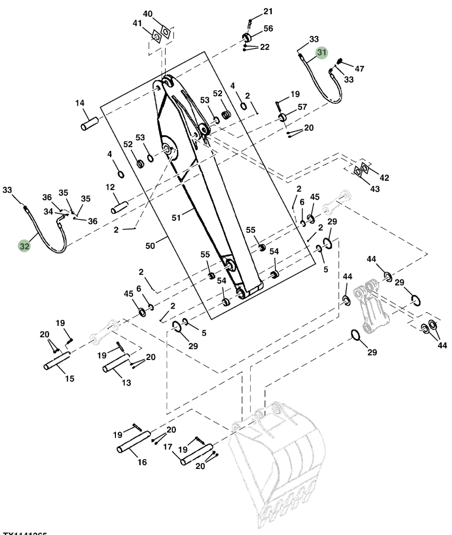 Hitachi ZX250LC-5N installation diagram showing hydraulic hose 4635611 at Pipe No. 31