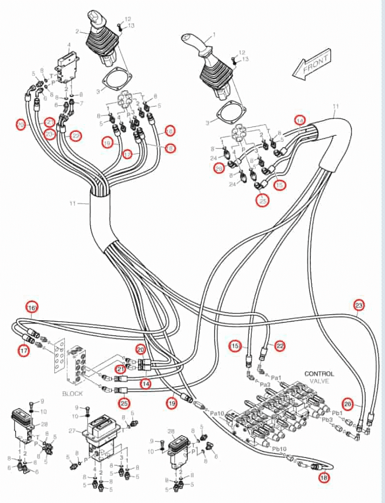Doosan DX27Z installation diagram showing hydraulic hose DS2093288 at Pipe No. 20