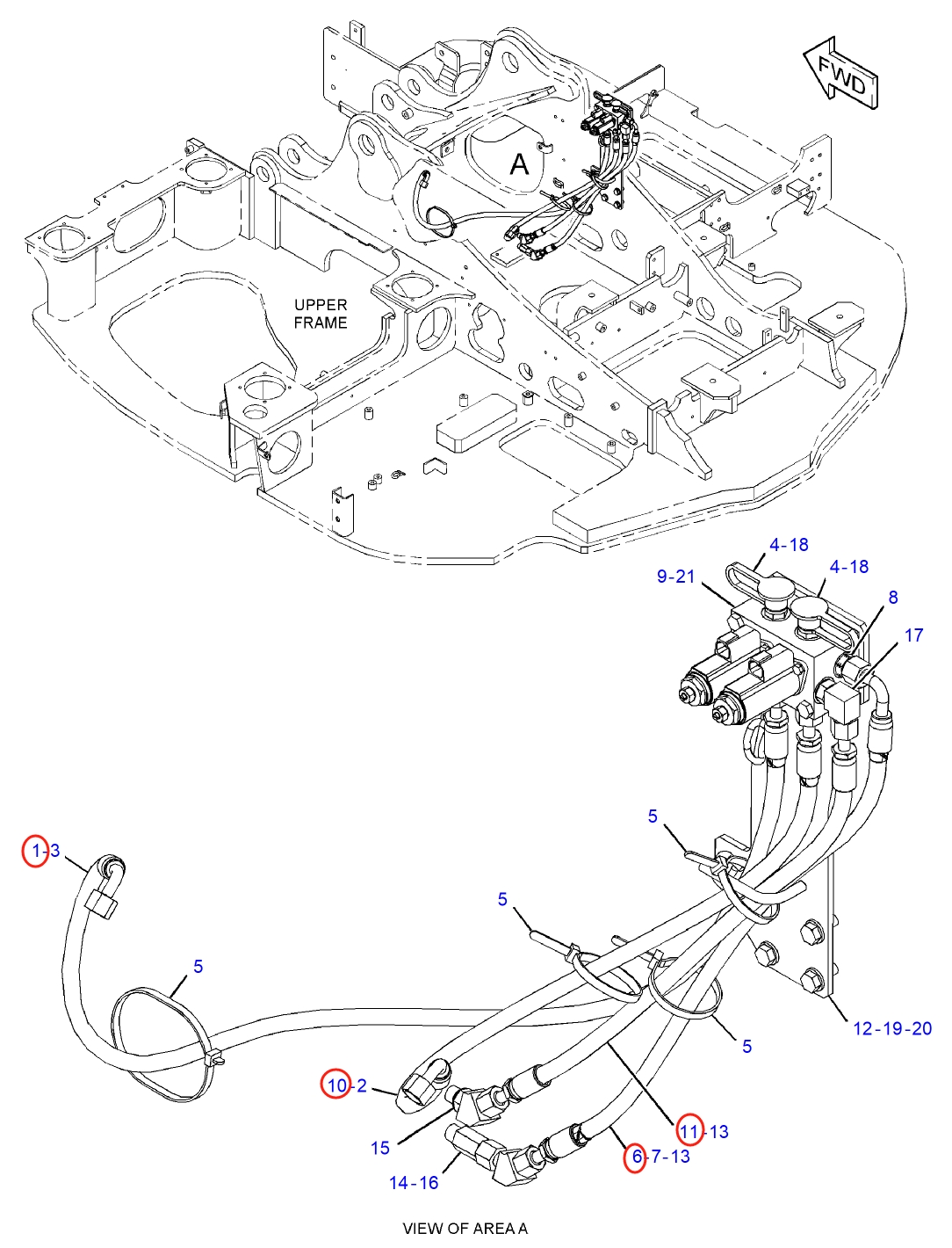 Caterpillar CAT®314E LCR installation diagram showing hydraulic hose 391-5275 at Pipe No. 11