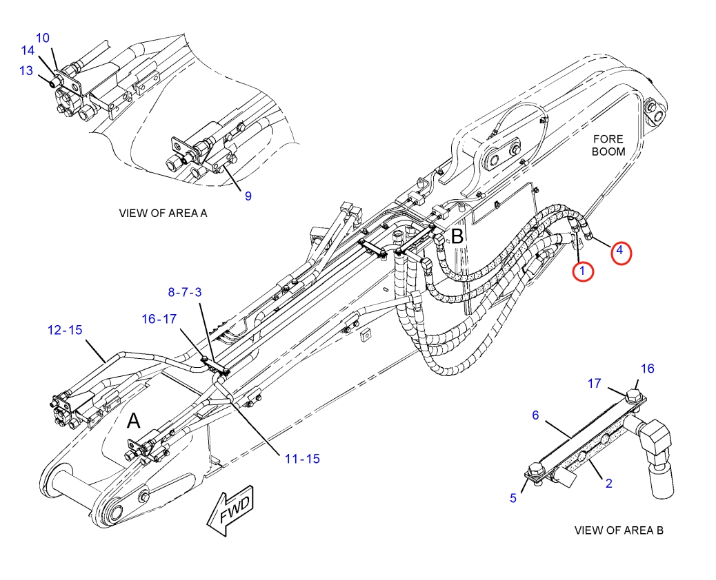 Caterpillar CAT®318E L installation diagram showing hydraulic hose 108-7562 at Pipe No. 1