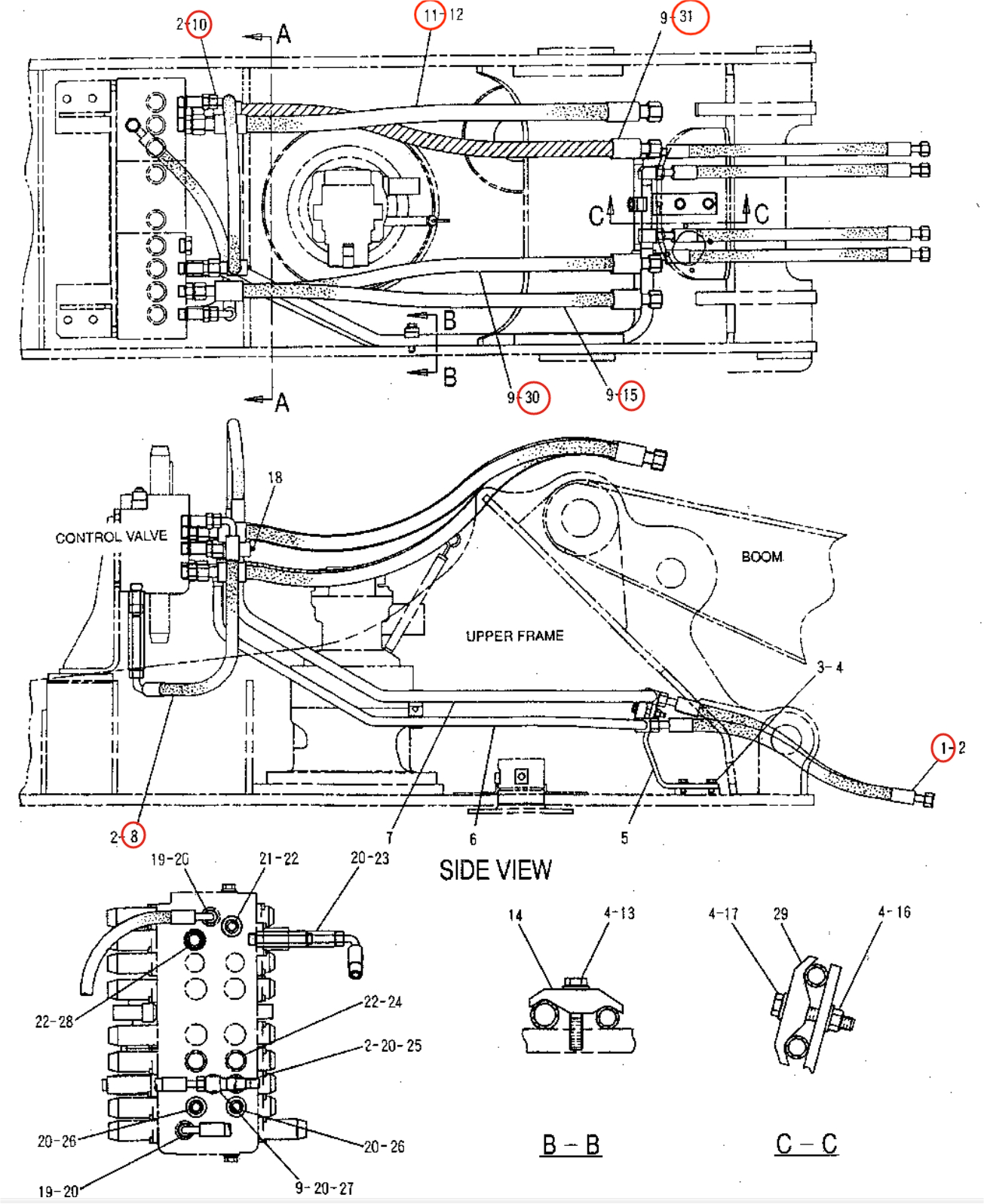 Caterpillar CAT®315B FM L installation diagram showing hydraulic hose 4I-5648 at Pipe No. 11
