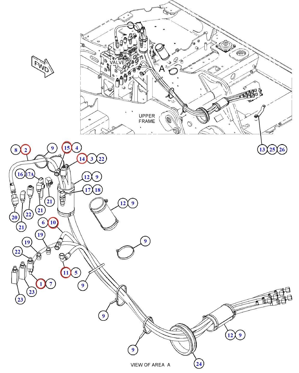 Caterpillar CAT®312F installation diagram showing hydraulic hose 104-8973 at Pipe No. 10