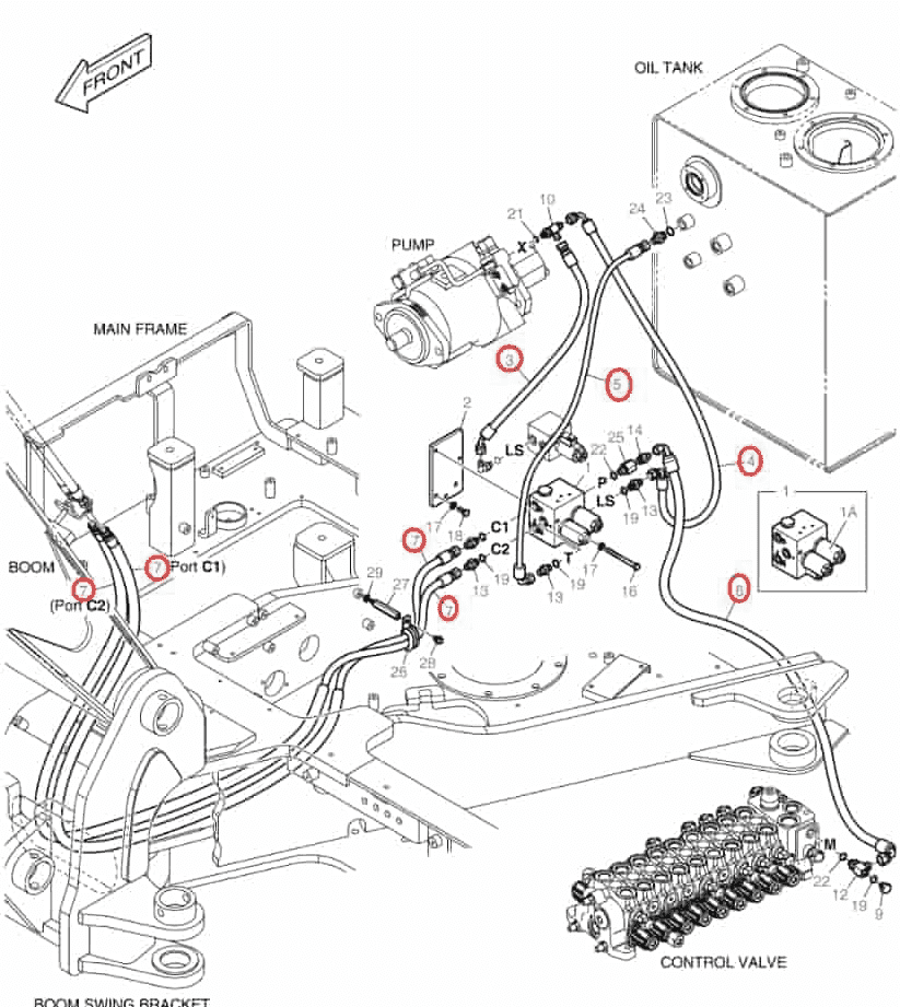 Doosan DX85R-3 installation diagram showing hydraulic hose DS20531179 at Pipe No. 7