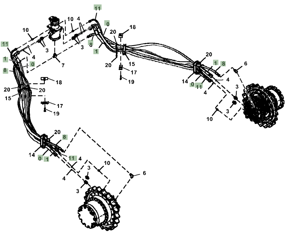 Hitachi ZX210LC-5A installation diagram showing hydraulic hose 4632449 at Pipe No. 0