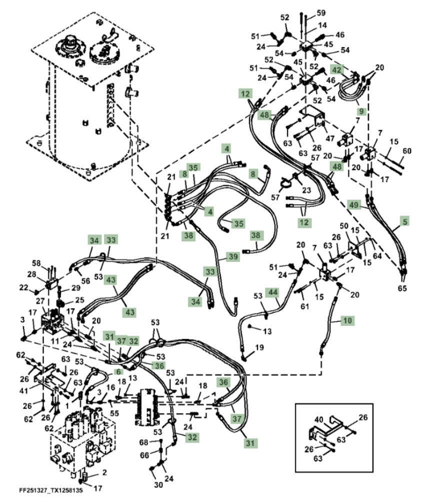Hitachi ZX370F-LL-6N installation diagram showing hydraulic hose 4448946 at Pipe No. 5