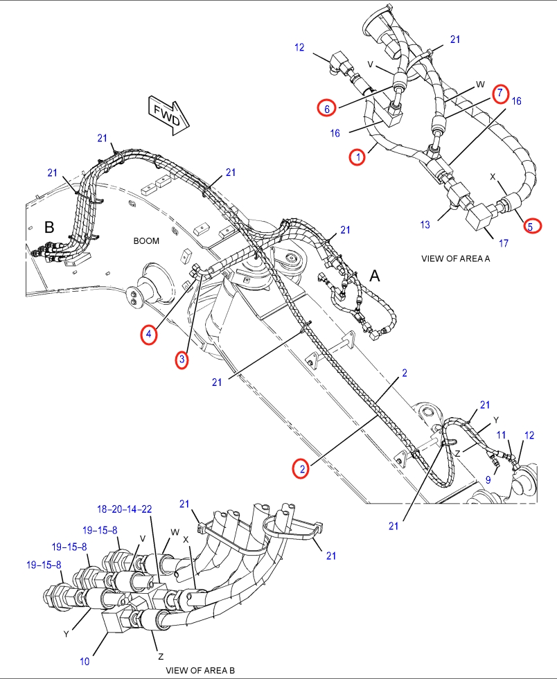 Caterpillar CAT®315F LCR installation diagram showing hydraulic hose 415-7822 at Pipe No. 7