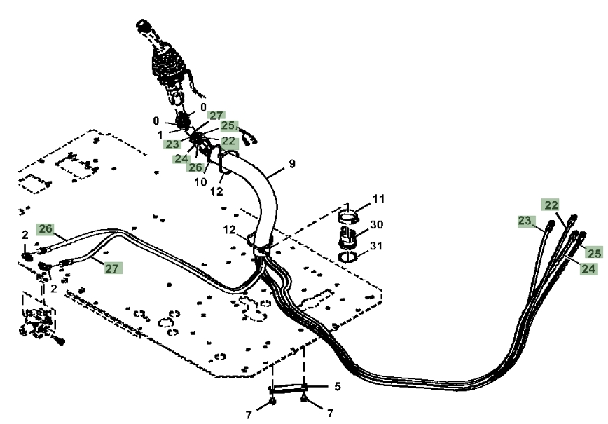 Hitachi ZX350LC-5G installation diagram showing hydraulic hose 4713021 at Pipe No. 26