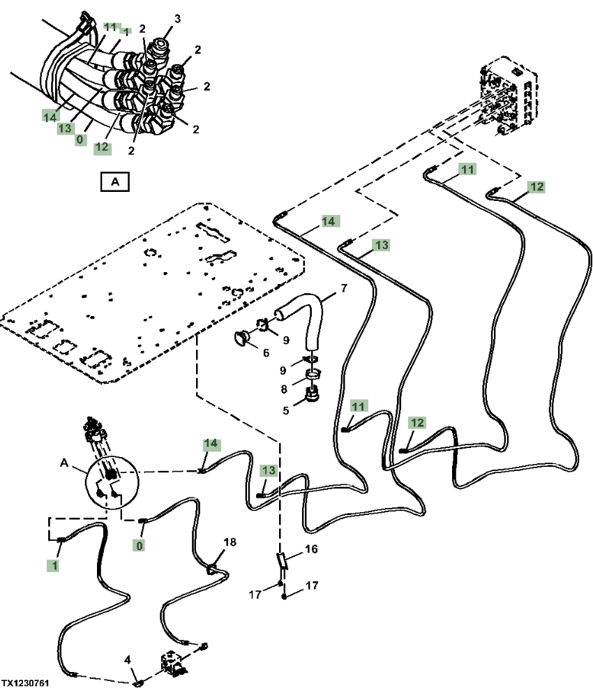 Hitachi ZX470LC-5G installation diagram showing hydraulic hose 4605509 at Pipe No. 11