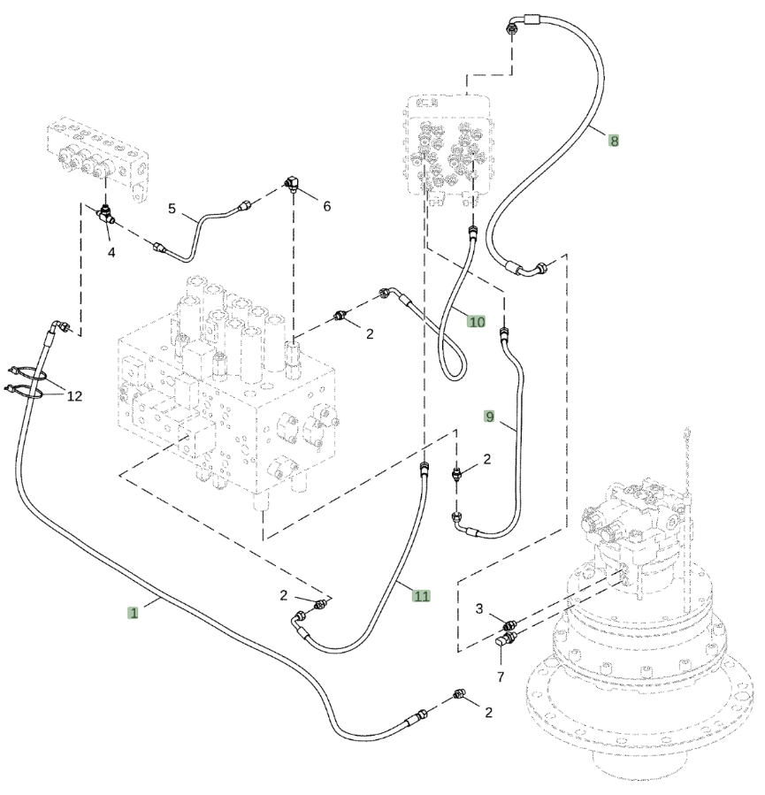 Hitachi ZX250LC-5G installation diagram showing hydraulic hose 4427111 at Pipe No. 11