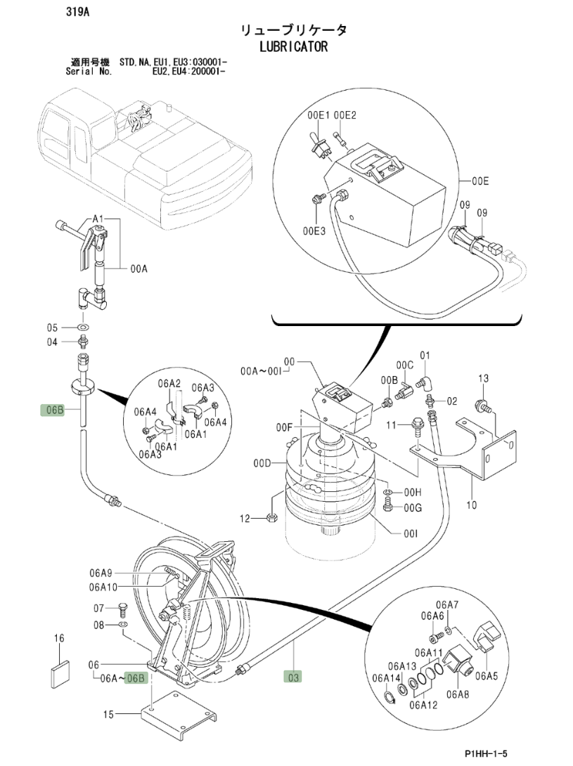 Hitachi ZX330LC installation diagram showing hydraulic hose 4055122 at Pipe No. 3