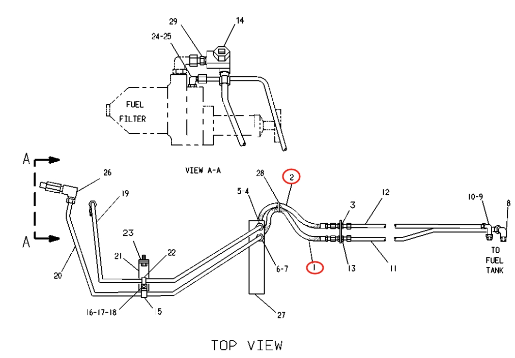 Caterpillar CAT®215C installation diagram showing hydraulic hose 2V-5956 at Pipe No. 2