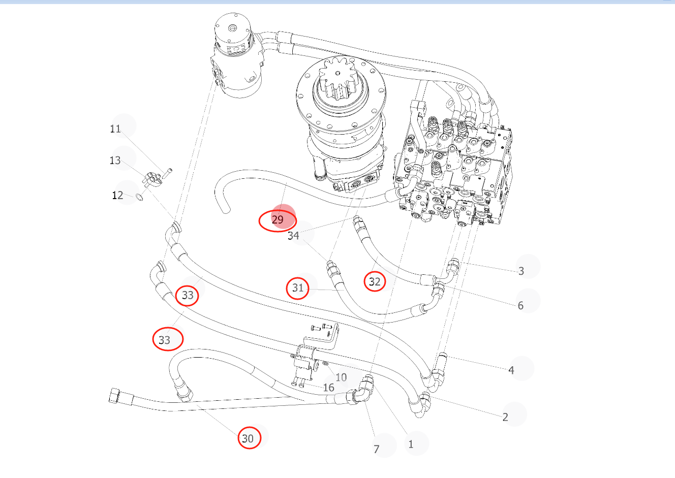 Sunward SWE135E-3H installation diagram showing hydraulic hose 73050200C821 at Pipe No. 31