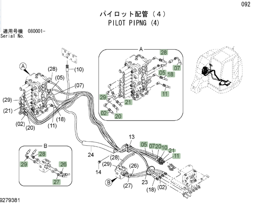 Hitachi ZX85USB-3 installation diagram showing hydraulic hose 4618606 at Pipe No. 26