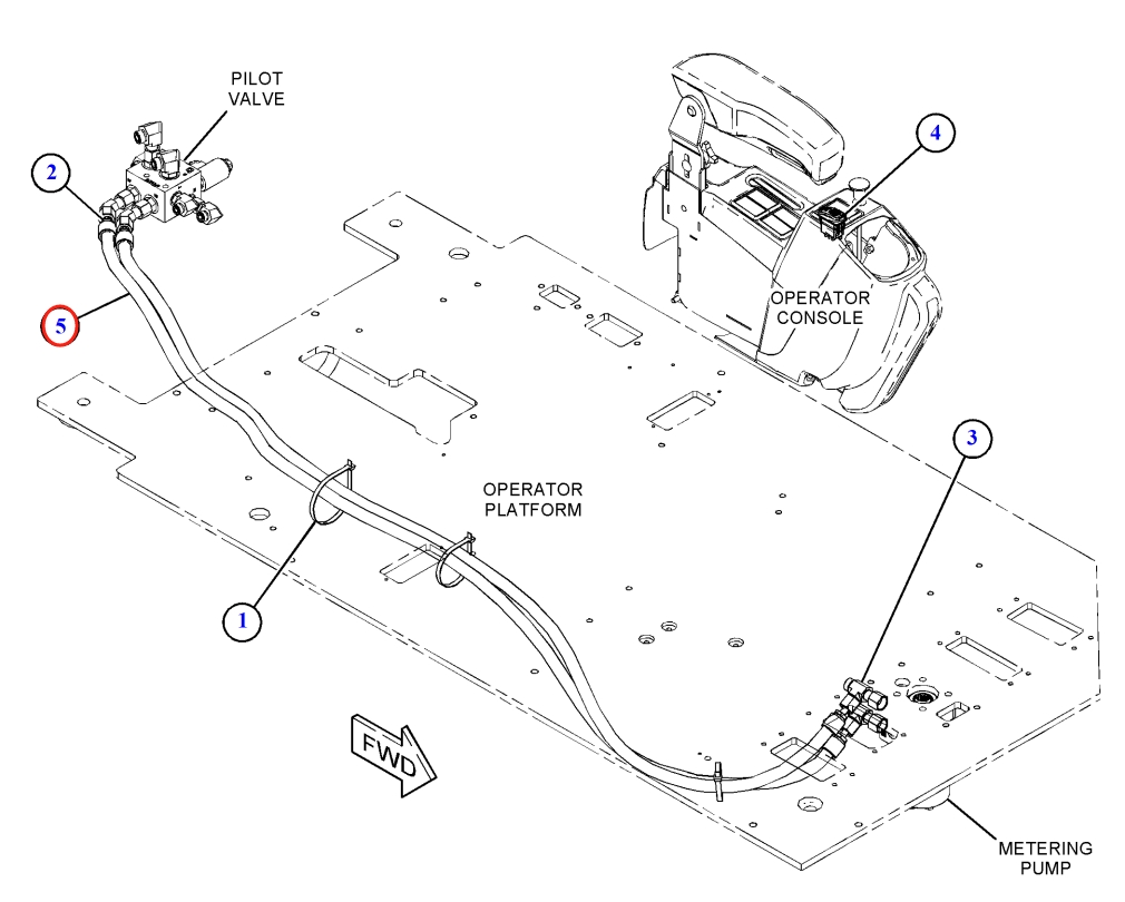 Caterpillar CAT®M315F installation diagram showing hydraulic hose 491-5068 at Pipe No. 5