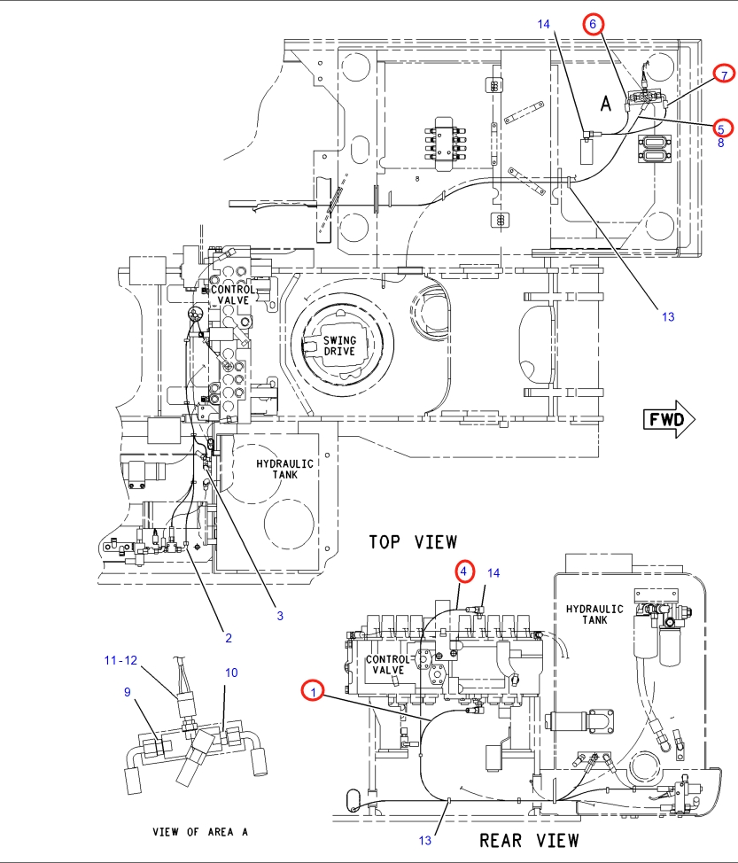 Caterpillar CAT®318C installation diagram showing hydraulic hose 4I-0815 at Pipe No. 1