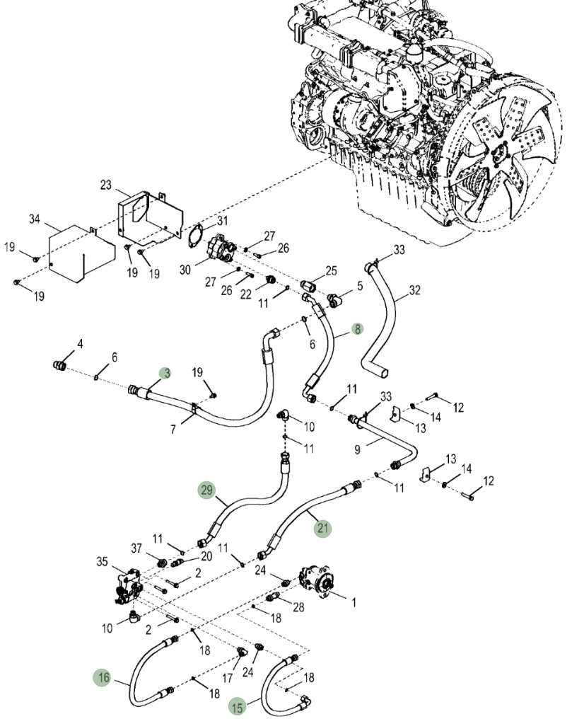 Hitachi ZX350LC-5N installation diagram showing hydraulic hose 4698030 at Pipe No. 8