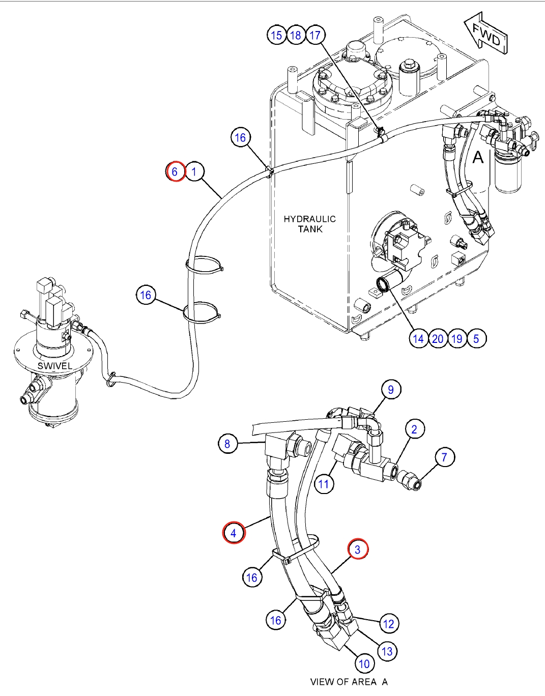 Caterpillar CAT®312D2 L installation diagram showing hydraulic hose 269-9714 at Pipe No. 4