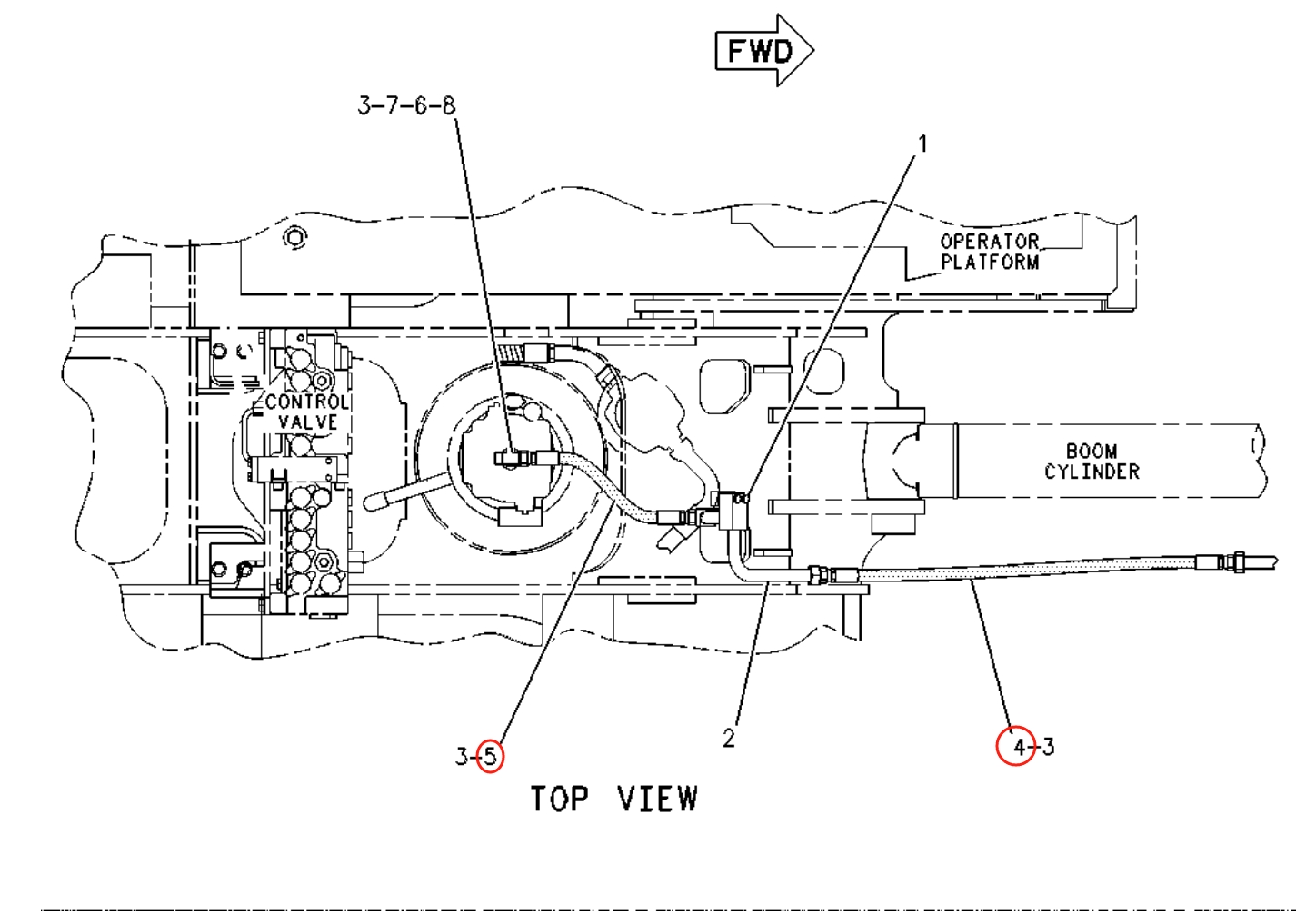 Caterpillar CAT®307 installation diagram showing hydraulic hose 111-6694 at Pipe No. 5