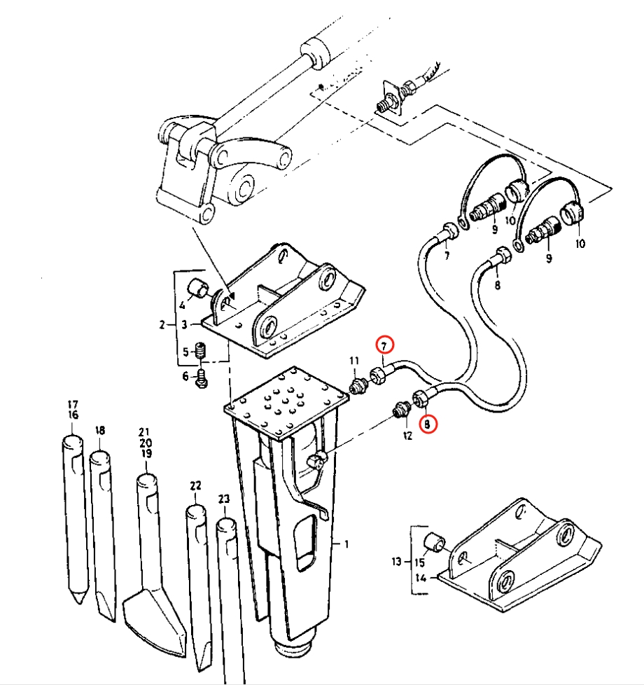 Caterpillar CAT®212 installation diagram showing hydraulic hose 5W-1917 at Pipe No. 7