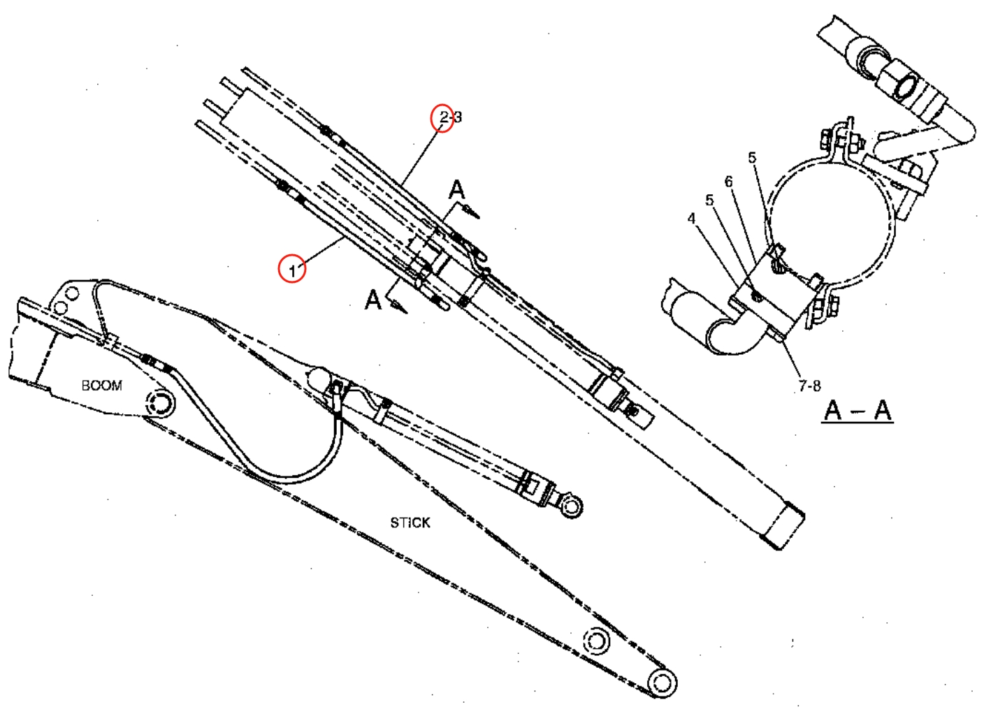 Caterpillar CAT®311B installation diagram showing hydraulic hose 124-0841 at Pipe No. 2