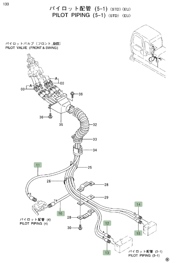 Hitachi EX550LC-5 installation diagram showing hydraulic hose 4333395 at Pipe No. 11