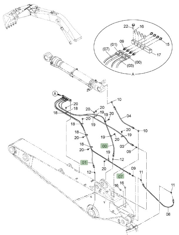 Hitachi ZX850LC-3 installation diagram showing hydraulic hose 4429280 at Pipe No. 0