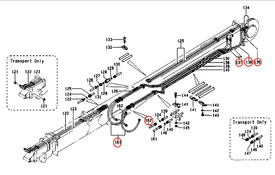 Caterpillar CAT®E200B installation diagram showing hydraulic hose 099-5589 at Pipe No. 161