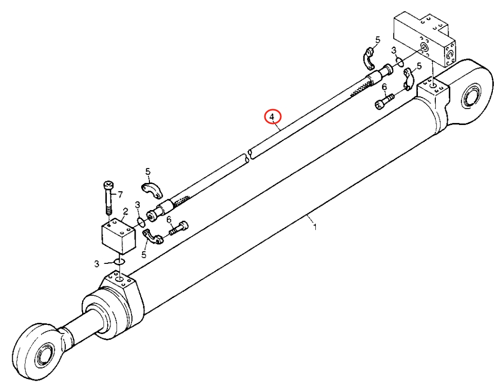 Caterpillar CAT®214B FT installation diagram showing hydraulic hose 8U-0663 at Pipe No. 4