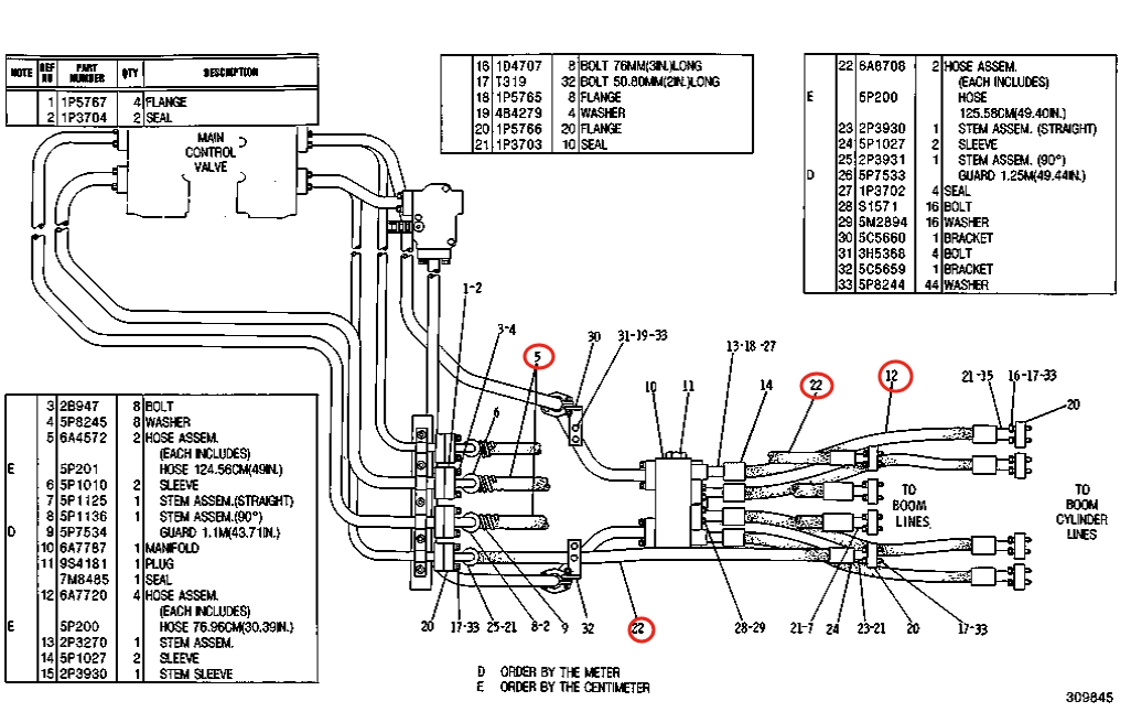 Caterpillar CAT®215 installation diagram showing hydraulic hose 6A-7720 at Pipe No. 12
