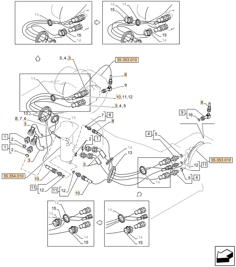 Case CX210D NLC installation diagram showing hydraulic hose 152270A1 at Pipe No. 8