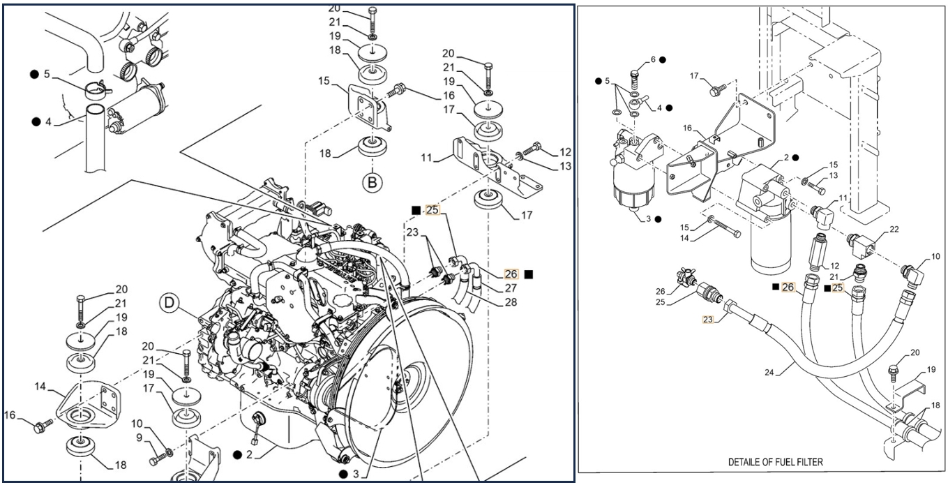 Case CX210D LC installation diagram showing hydraulic hose KRH10330 at Pipe No. 25