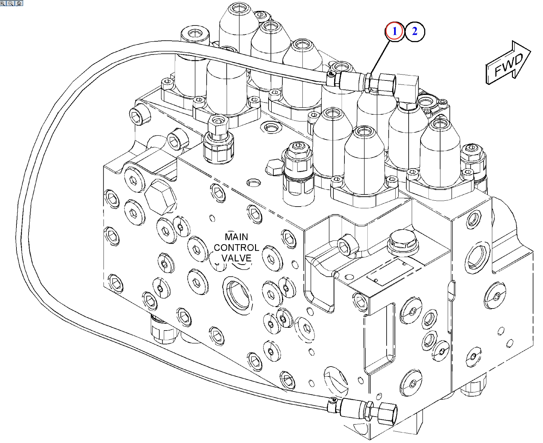 Caterpillar CAT®313F installation diagram showing hydraulic hose 104-8950 at Pipe No. 1