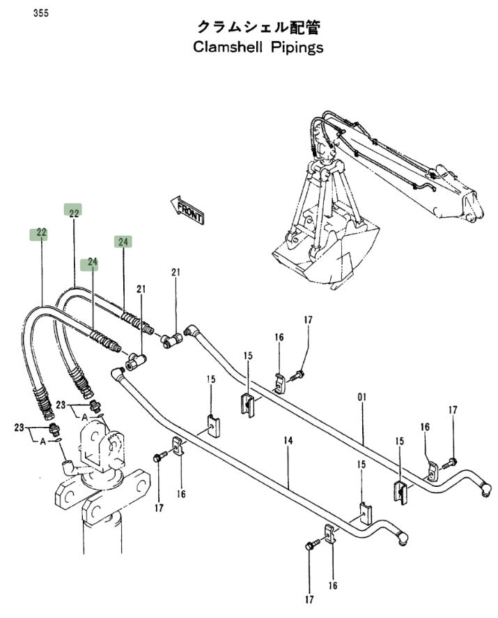 Hitachi EX100-2 installation diagram showing hydraulic hose 4288438 at Pipe No. 22