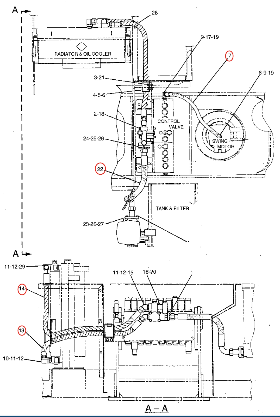 Caterpillar CAT®315B FM L installation diagram showing hydraulic hose 142-1101 at Pipe No. 13