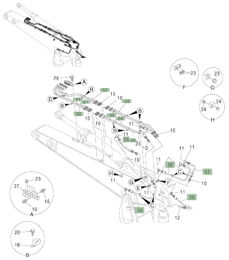 Hitachi ZX450LC-3 installation diagram showing hydraulic hose 4269797 at Pipe No. 8
