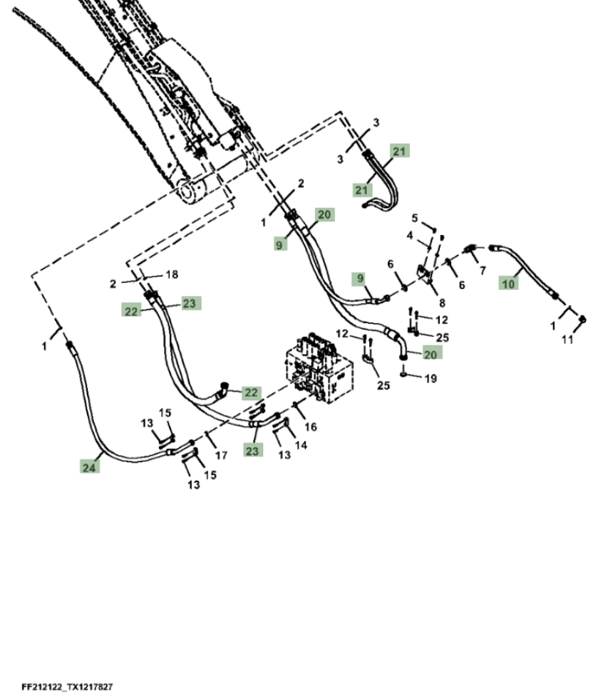Hitachi ZX260F-FE-6N installation diagram showing hydraulic hose 9263974 at Pipe No. 23
