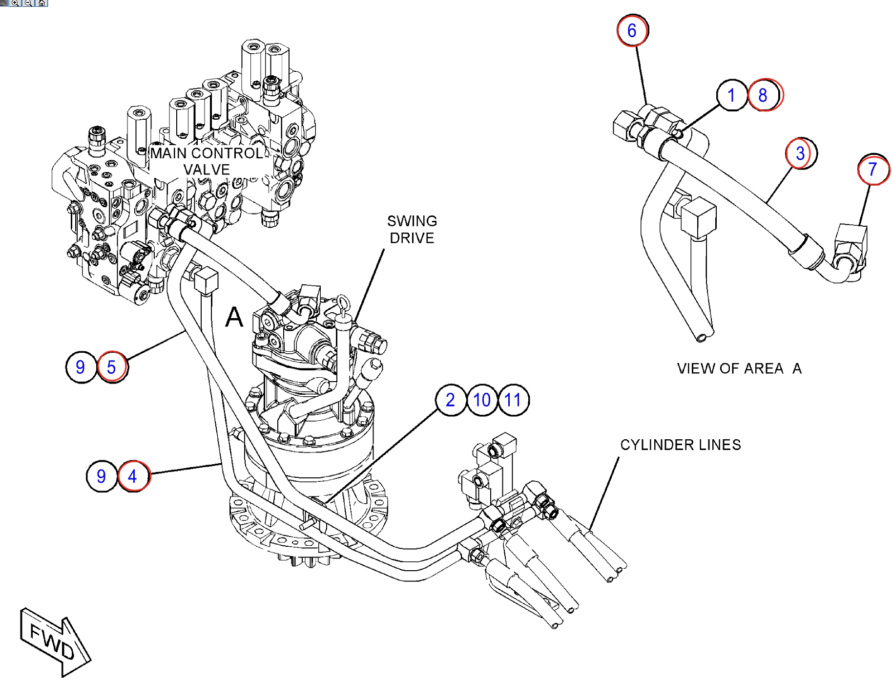Caterpillar CAT®313F LGC installation diagram showing hydraulic hose 449-7094 at Pipe No. 3