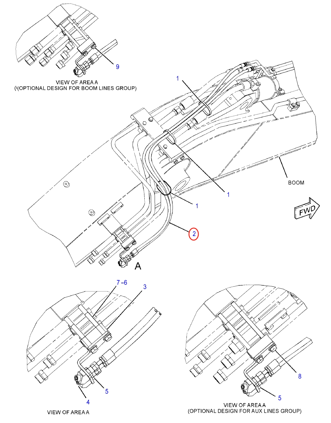 Caterpillar CAT®311F LRR installation diagram showing hydraulic hose 184-9156 at Pipe No. 2