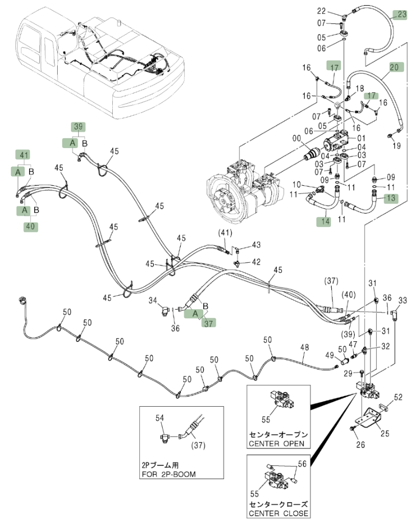 Hitachi ZX370 installation diagram showing hydraulic hose 4451995 at Pipe No. 17