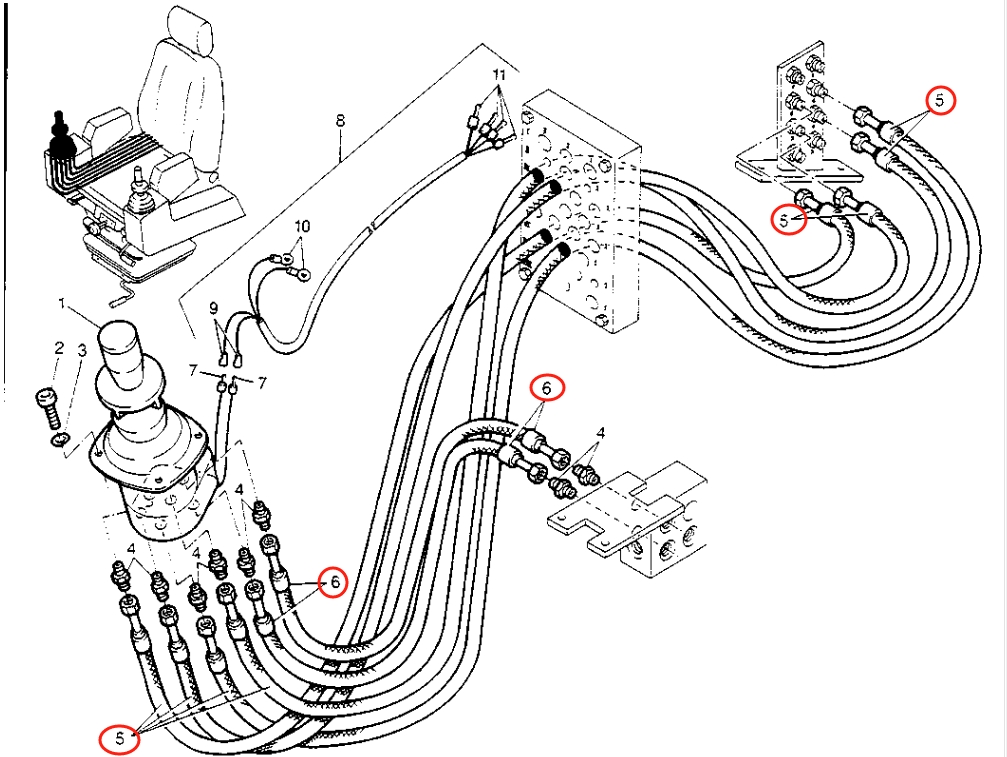 Caterpillar CAT®213B installation diagram showing hydraulic hose 8U-0348 at Pipe No. 6