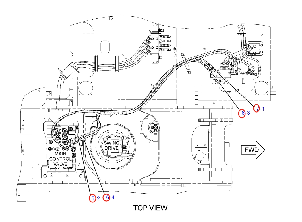 Caterpillar CAT®316E L installation diagram showing hydraulic hose 292-7419 at Pipe No. 6